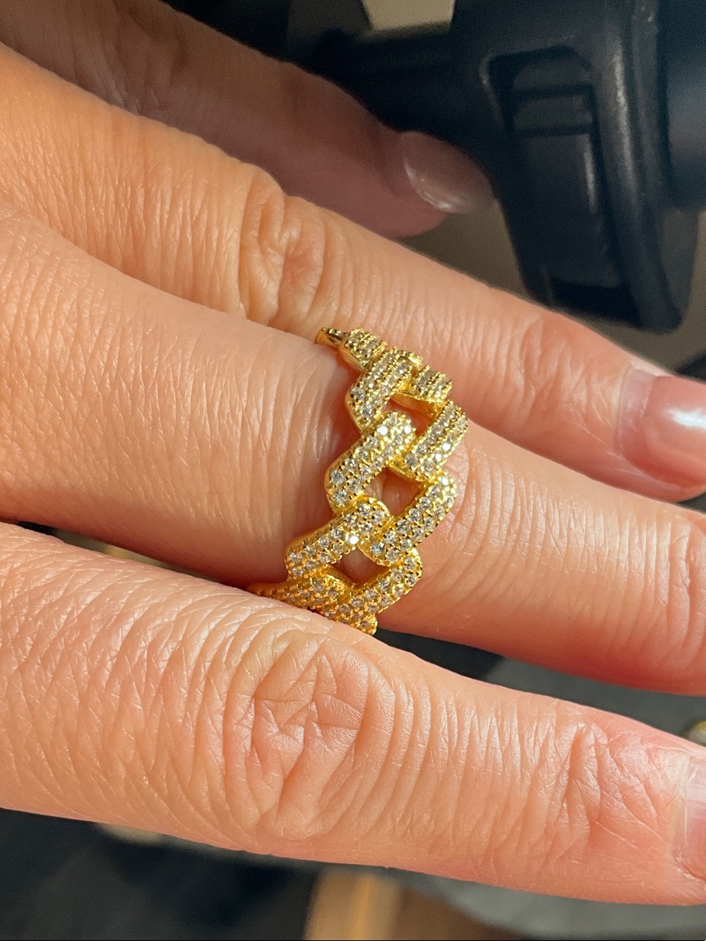 Gold Moissanite Link Chain Ring - Women Jewelry